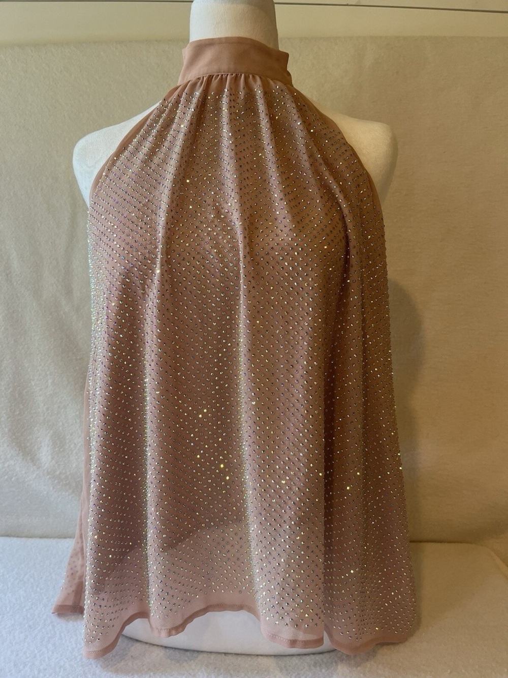 Anthropologie Rose Taupe Rhinestone Halter Top - Picture 1 of 3